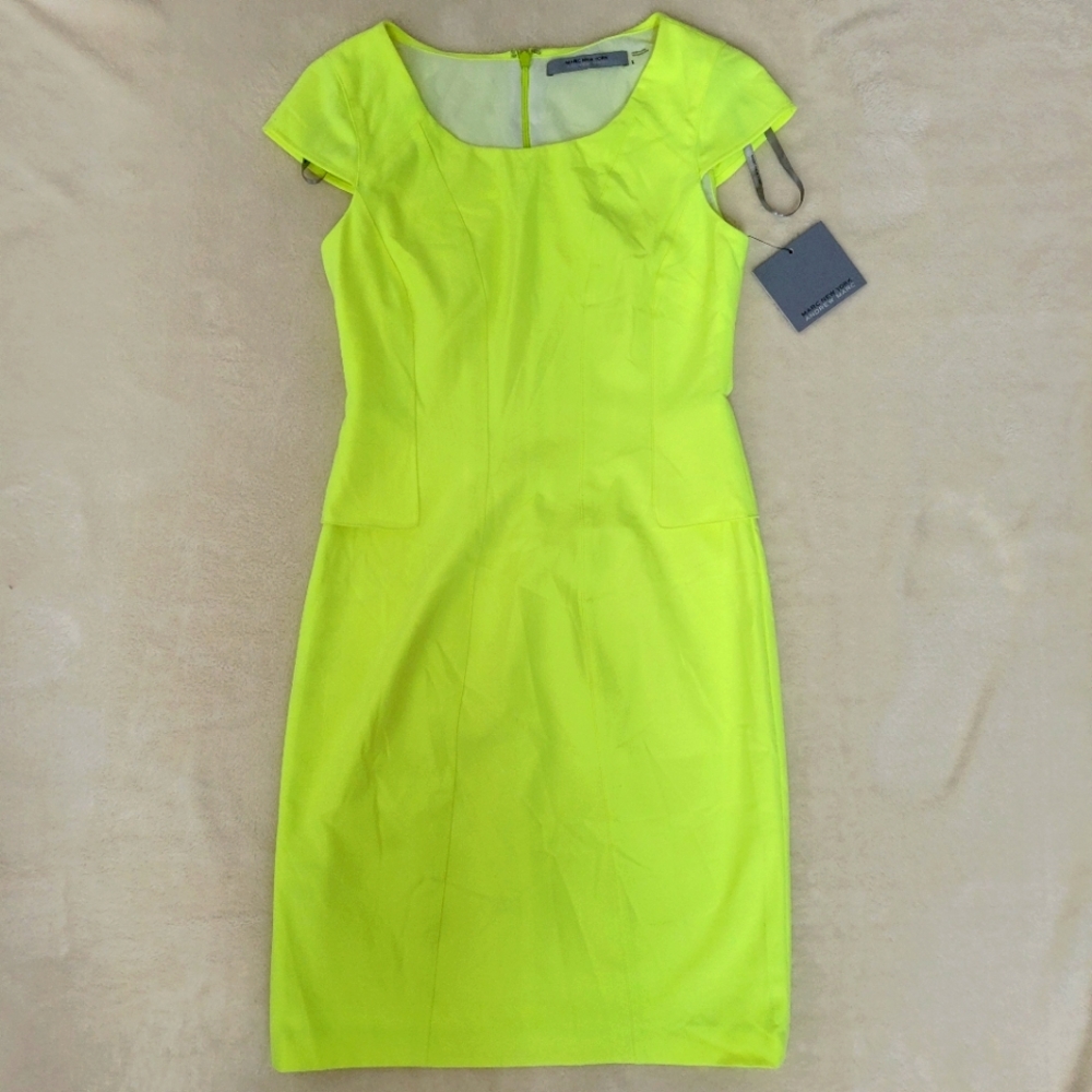 MARC NEW YORK NWT! Neon Bright Yellow Dress - Fully Lined Short Sleeve - Size 2